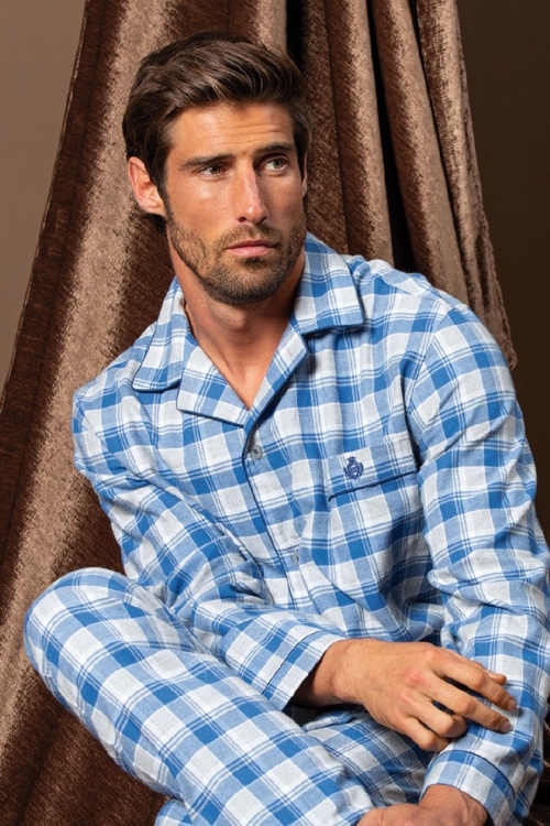 Bavlnené pánske pyžamo s dlhým rukávom vpredu na gombíky