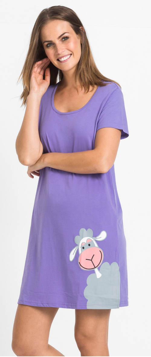 Svetlo fialová nočná košeľa s ovečkou