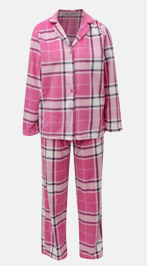 Ružové dámske kárované kabátkové pyžamo