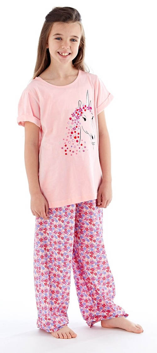 Dievčenské pyžamo s krátkymi rukávmi a dlhými nohavicami