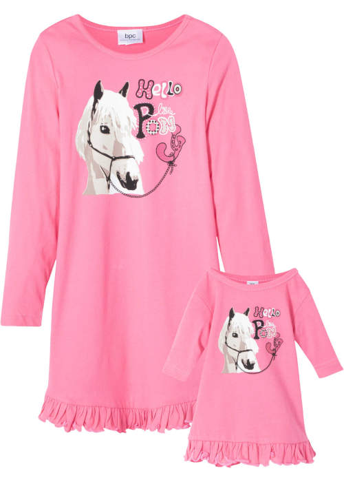 Ružová dievčenská nočná košeľa s koňom