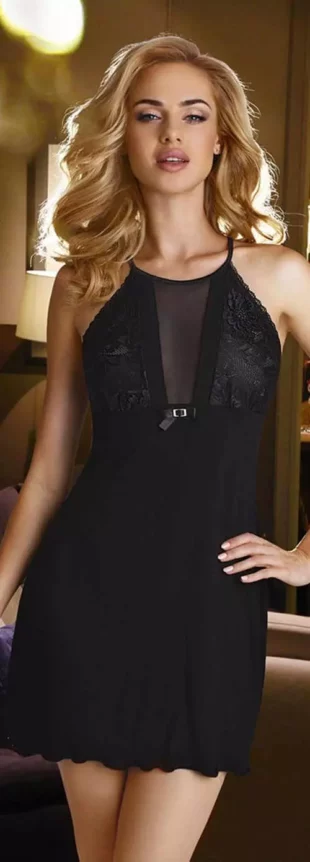 Elegantná ľahká čierna nočná košeľa Eldar Emi Black