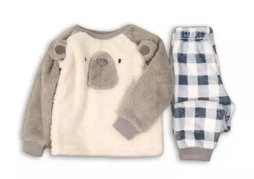 Teplé detské fleecové pyžamo medvedík s kockovanými nohavicami