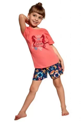 Bavlnené dievčenské krátke pyžamo Cornette s potlačou